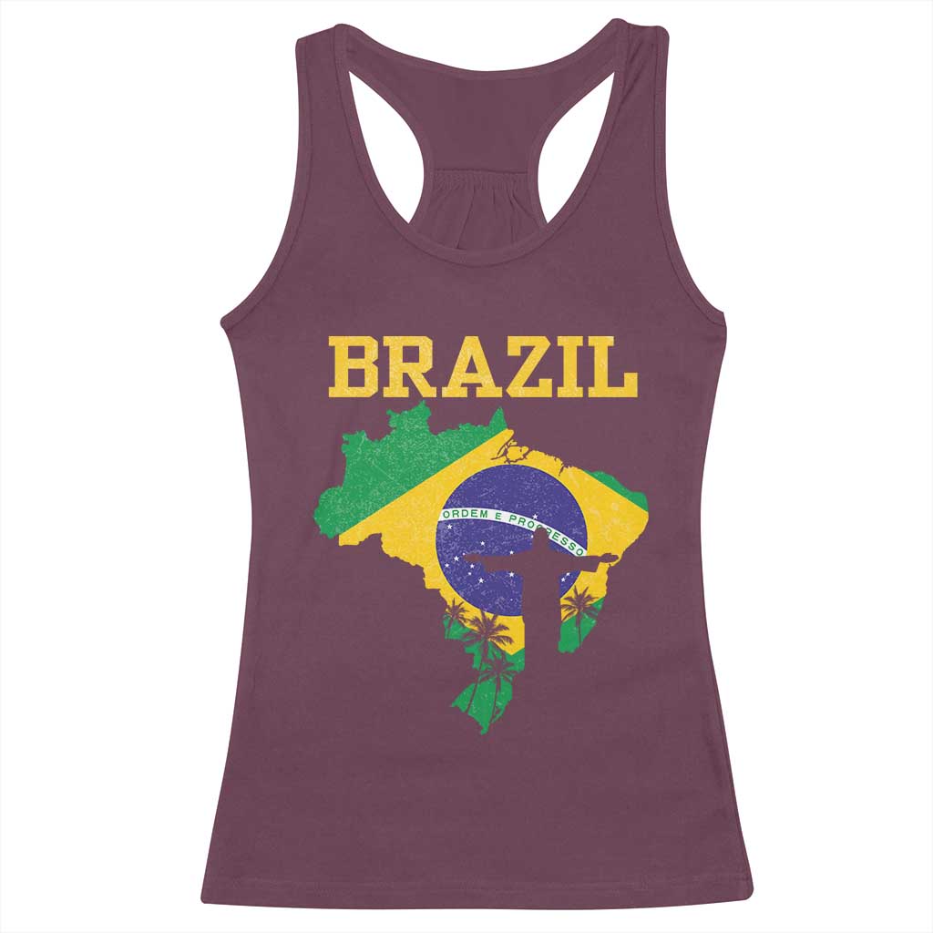 Brazilian Pride Christ the Redeemer Statue Latin America Racerback Tank Top TS11 Maroon Print Your Wear