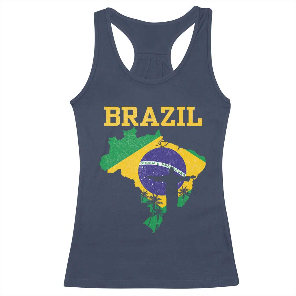 Brazilian Pride Christ the Redeemer Statue Latin America Racerback Tank Top TS11 Navy Print Your Wear
