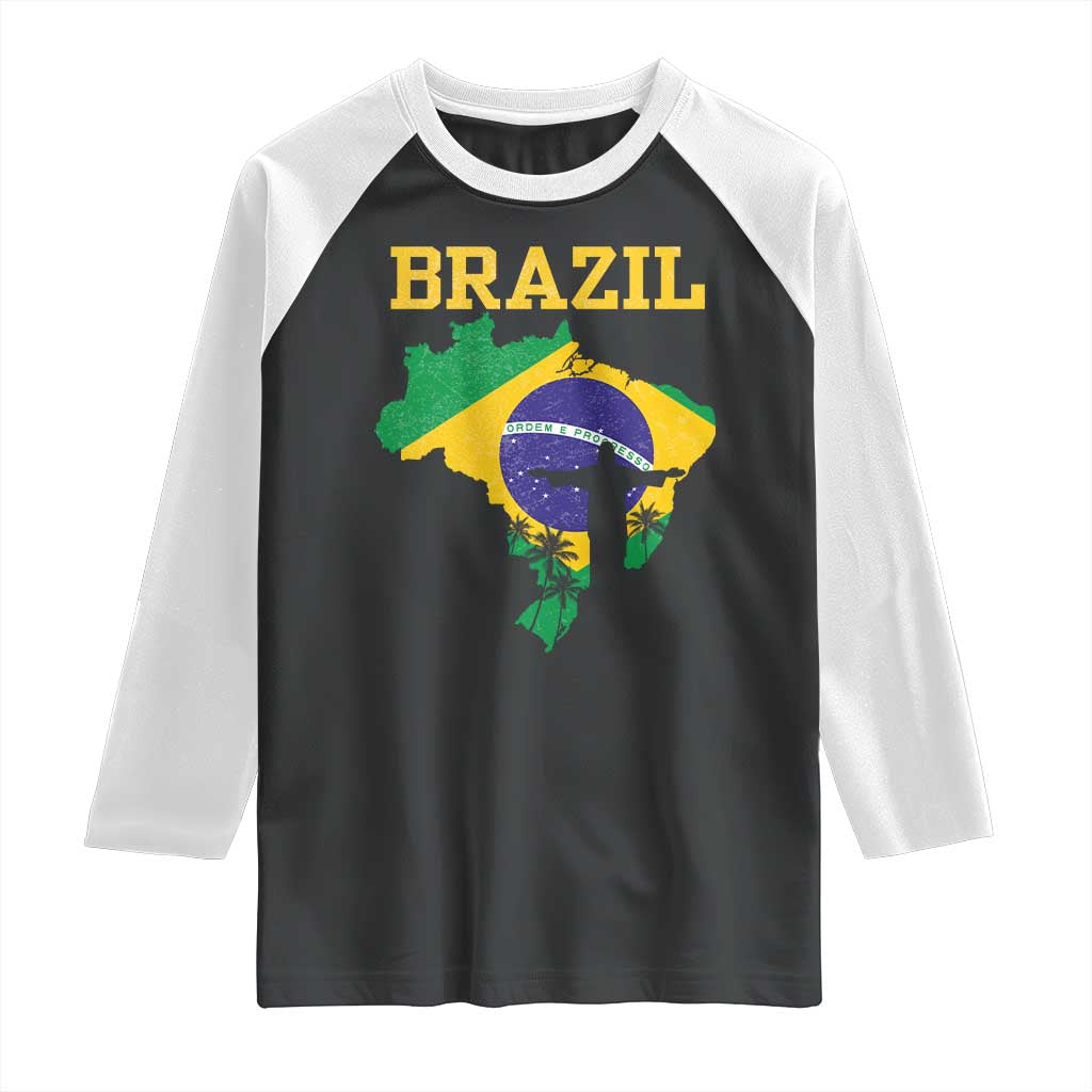 Brazilian Pride Christ the Redeemer Statue Latin America Raglan Shirt TS11 Black White Print Your Wear