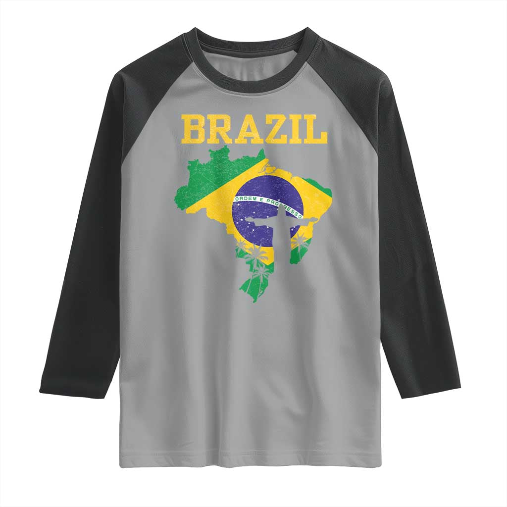 Brazilian Pride Christ the Redeemer Statue Latin America Raglan Shirt TS11 Sport Gray Black Print Your Wear