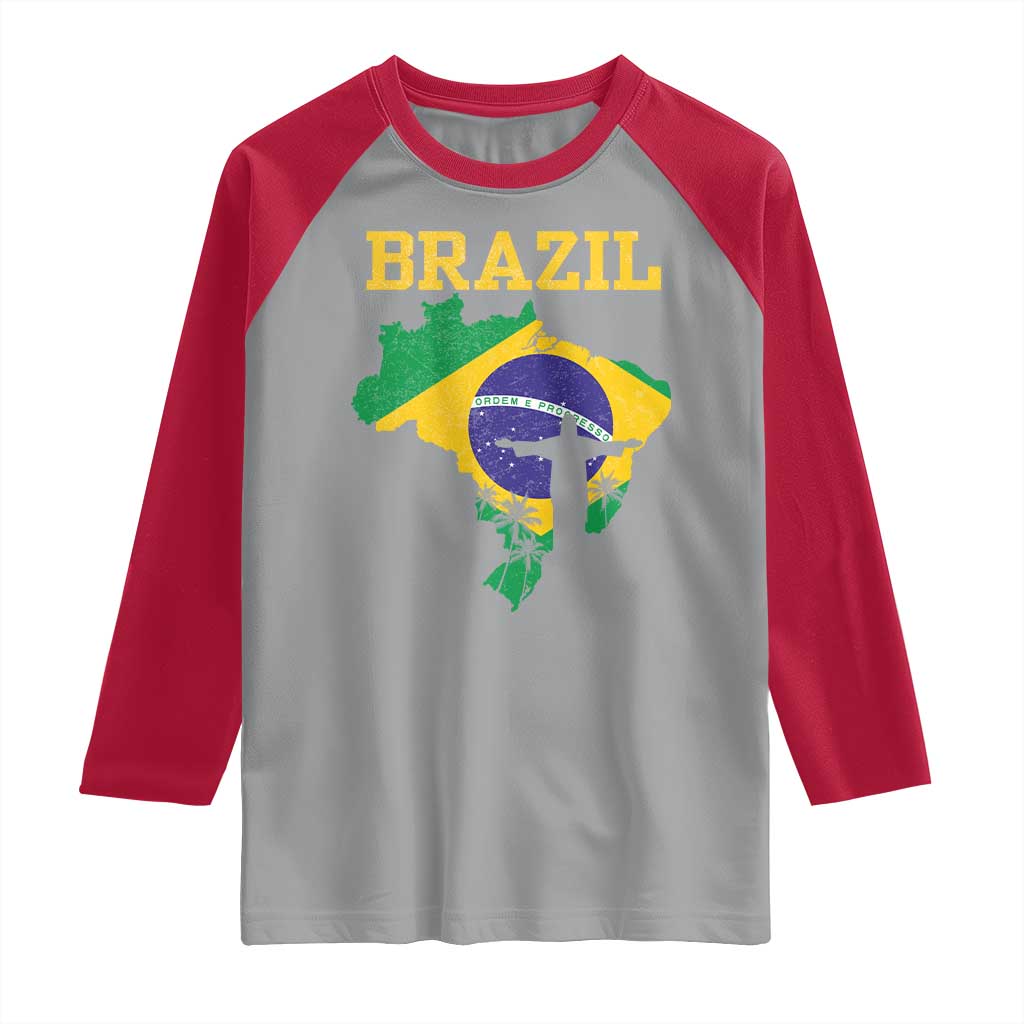 Brazilian Pride Christ the Redeemer Statue Latin America Raglan Shirt TS11 Sport Gray Red Print Your Wear