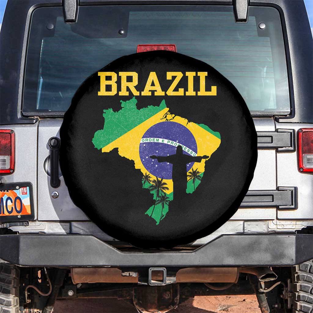 Brazilian Pride Christ the Redeemer Statue Latin America Spare Tire Cover TS11 No hole Black Print Your Wear