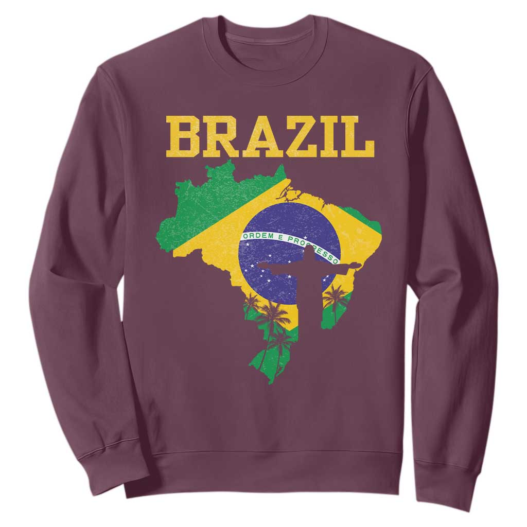 Brazilian Pride Christ the Redeemer Statue Latin America Sweatshirt TS11 Maroon Print Your Wear