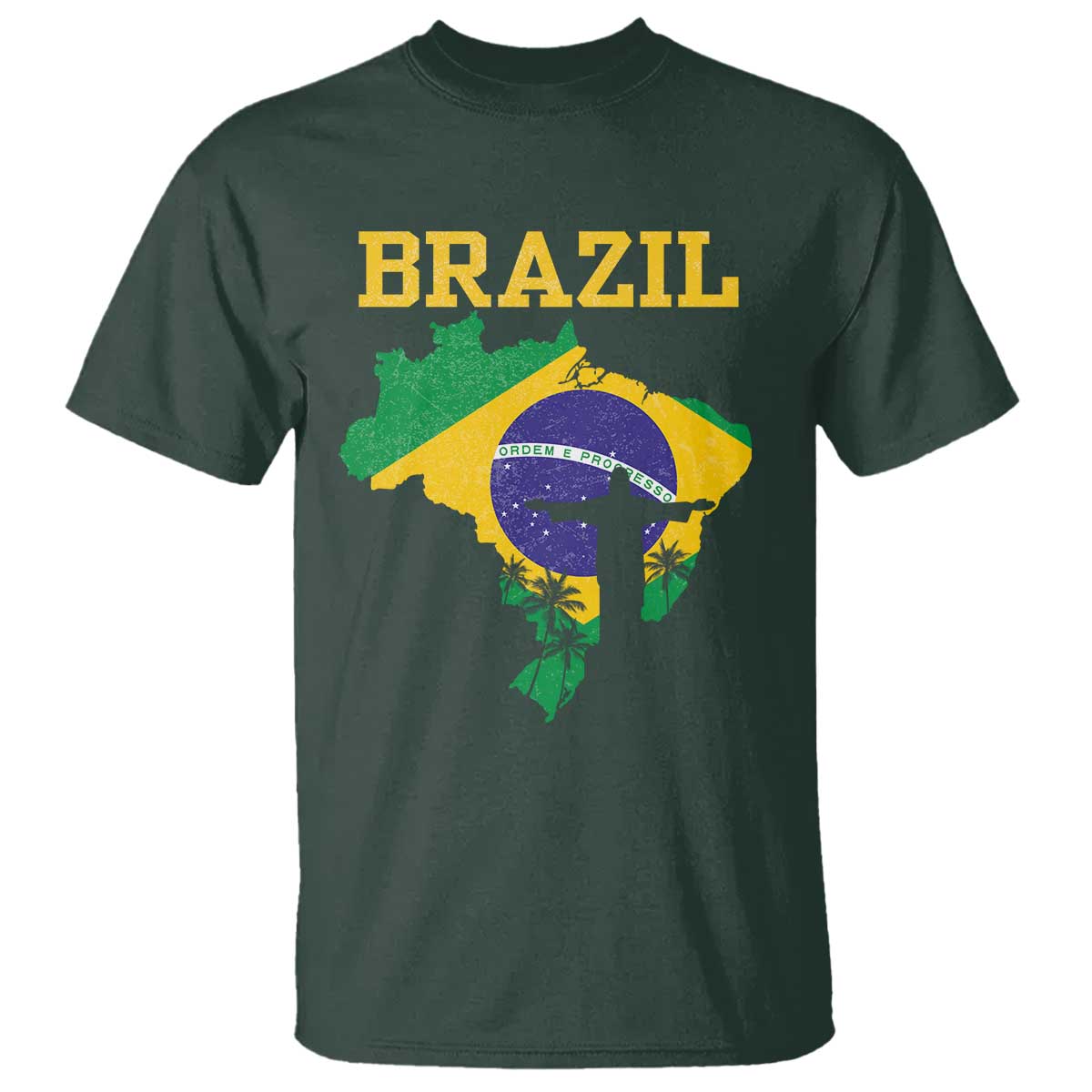 Brazilian Pride Christ the Redeemer Statue Latin America T Shirt TS11 Dark Forest Green Print Your Wear