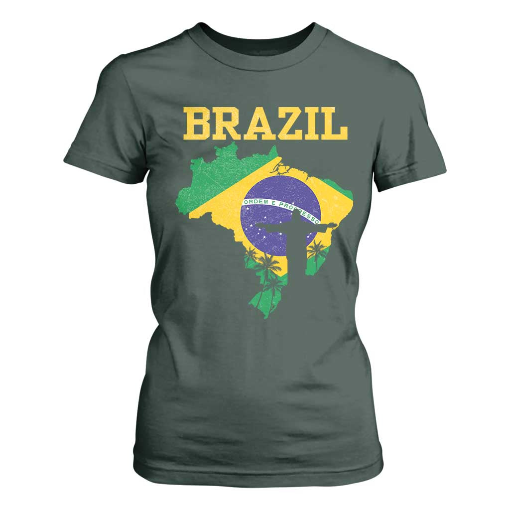 Brazilian Pride Christ the Redeemer Statue Latin America T Shirt For Women TS11 Dark Forest Green Print Your Wear