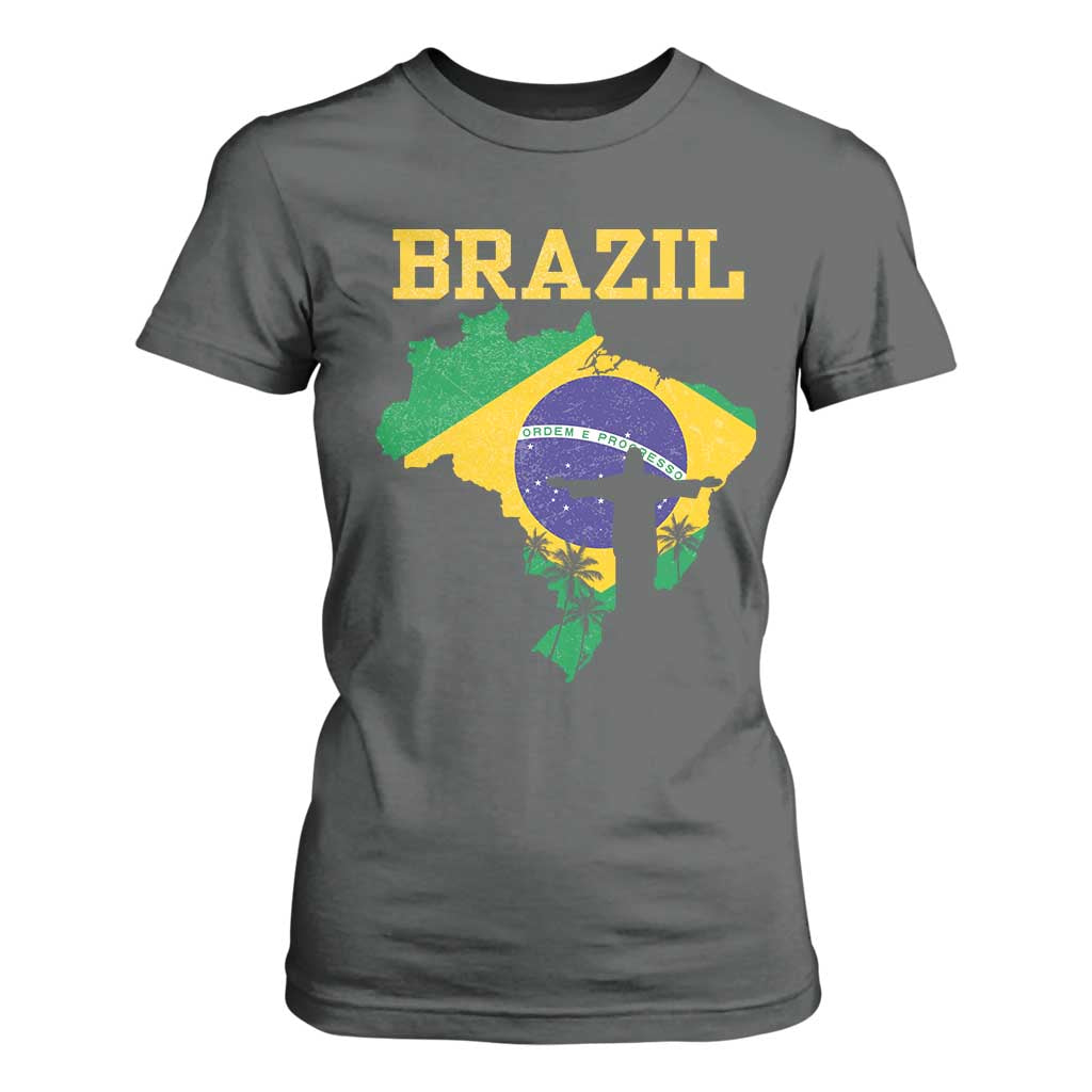 Brazilian Pride Christ the Redeemer Statue Latin America T Shirt For Women TS11 Dark Heather Print Your Wear