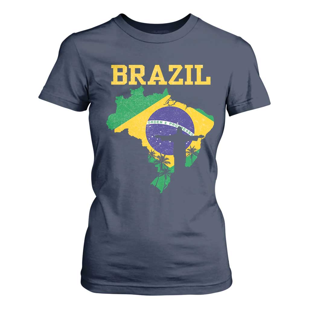 Brazilian Pride Christ the Redeemer Statue Latin America T Shirt For Women TS11 Navy Print Your Wear