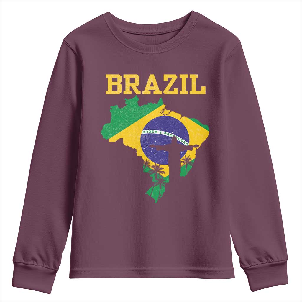 Brazilian Pride Christ the Redeemer Statue Latin America Youth Sweatshirt TS11 Maroon Print Your Wear