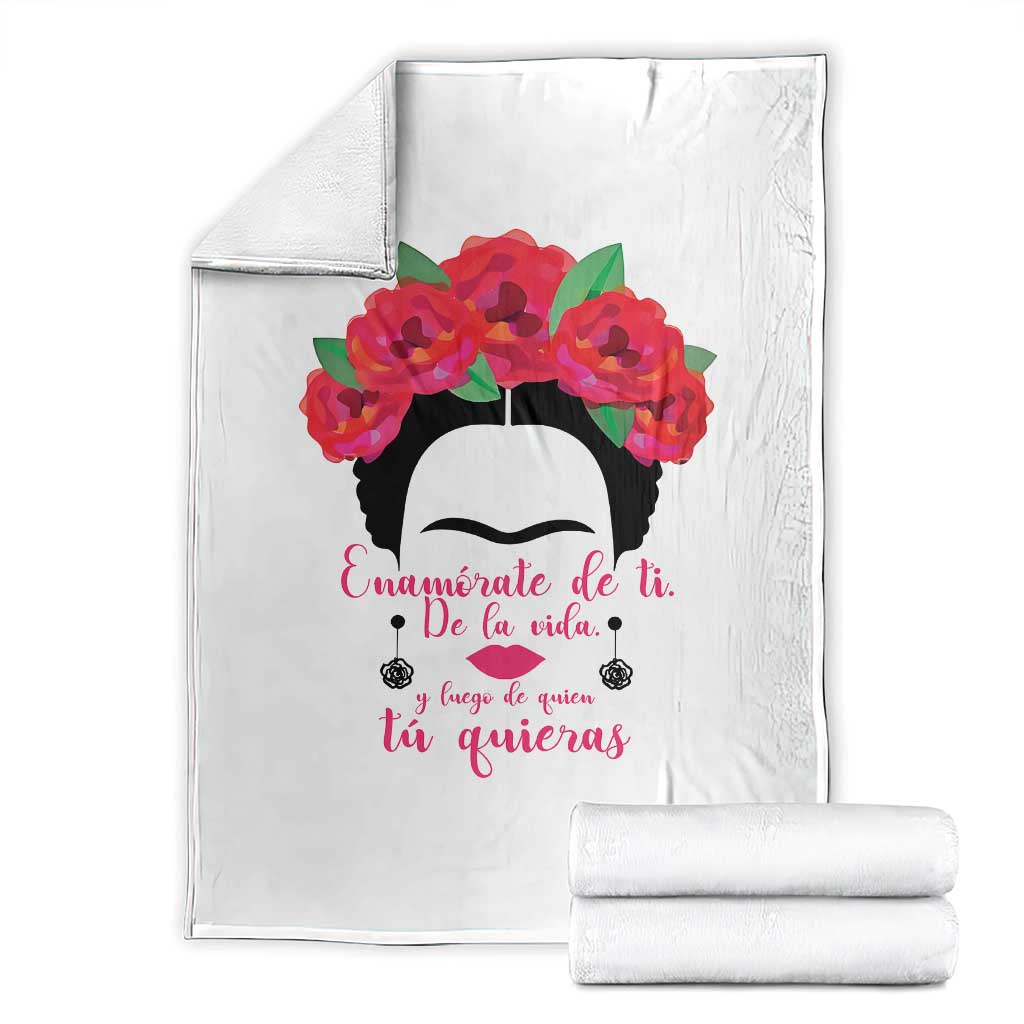 Frida Kahlo Quotes Throw Blanket Enamorate De Ti De La Vida Mexican Artist TS11 White Print Your Wear