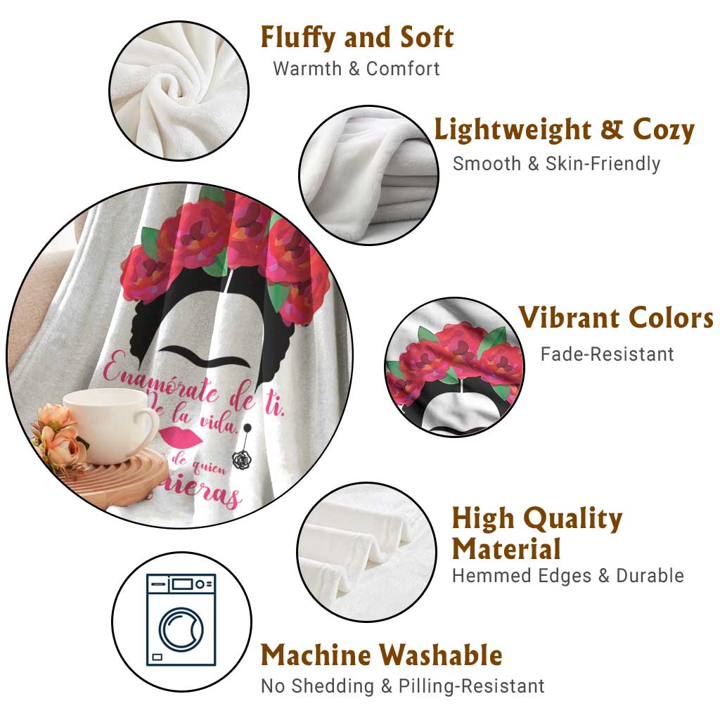 Frida Kahlo Quotes Throw Blanket Enamorate De Ti De La Vida Mexican Artist TS11 Print Your Wear