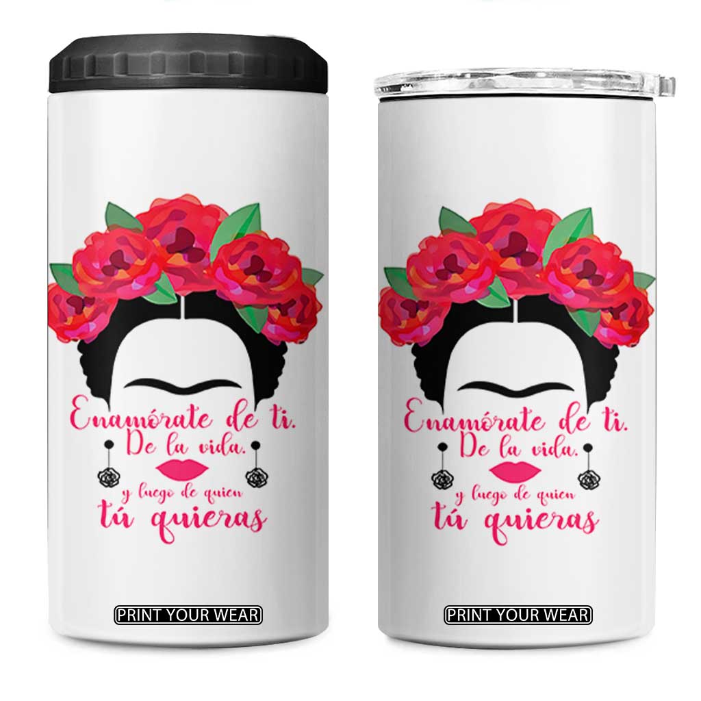 Frida Kahlo Quotes 4 in 1 Can Cooler Tumbler Enamorate De Ti De La Vida Mexican Artist TS11 One Size: 16 oz White Print Your Wear