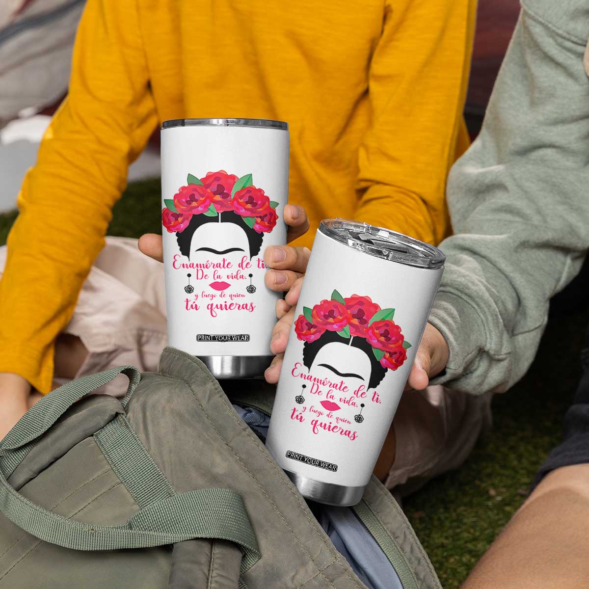 Frida Kahlo Quotes Tumbler Cup Enamorate De Ti De La Vida Mexican Artist TS11 Print Your Wear