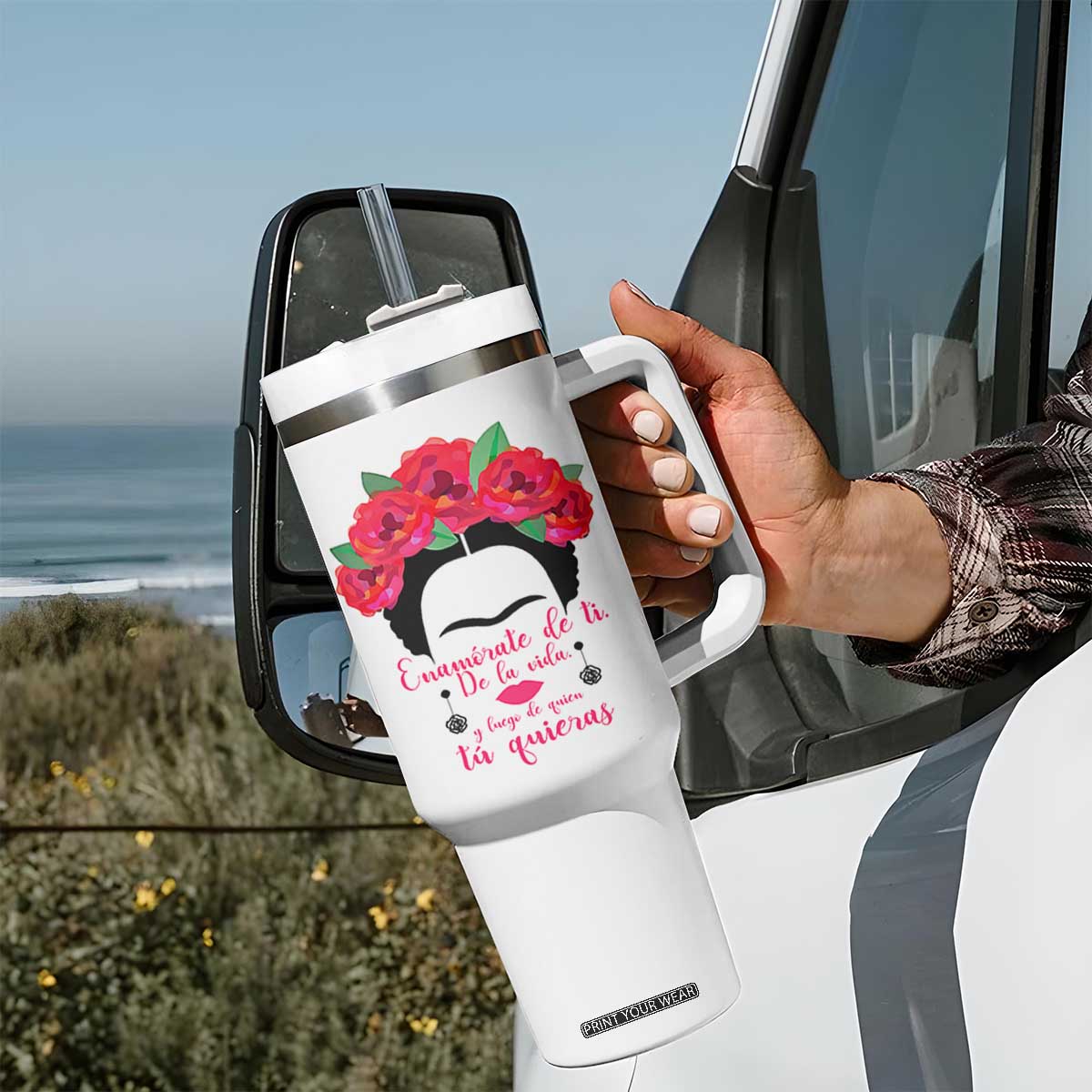 Frida Kahlo Quotes Tumbler With Handle Enamorate De Ti De La Vida Mexican Artist TS11 Print Your Wear
