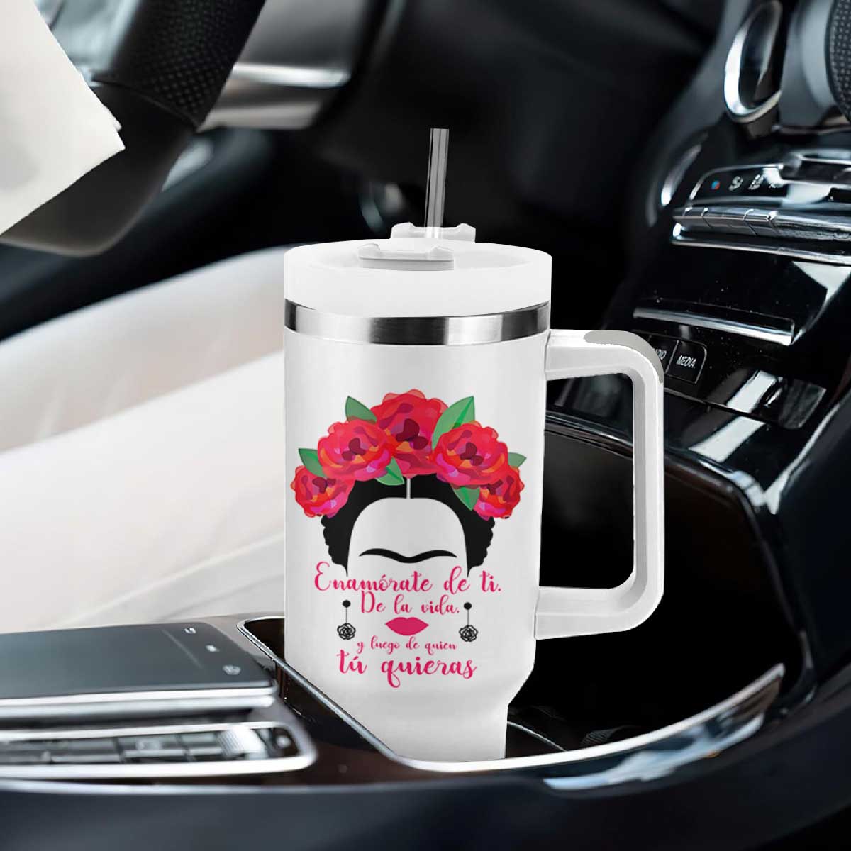 Frida Kahlo Quotes Tumbler With Handle Enamorate De Ti De La Vida Mexican Artist TS11 Print Your Wear