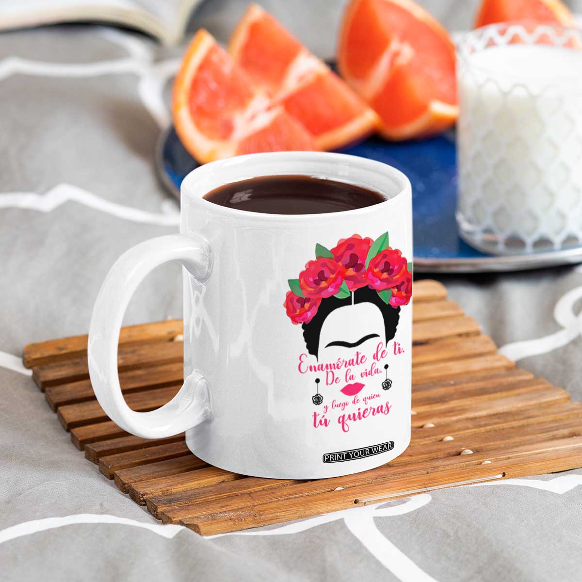 Frida Kahlo Quotes Coffee Mug Enamorate De Ti De La Vida Mexican Artist TS11 Print Your Wear