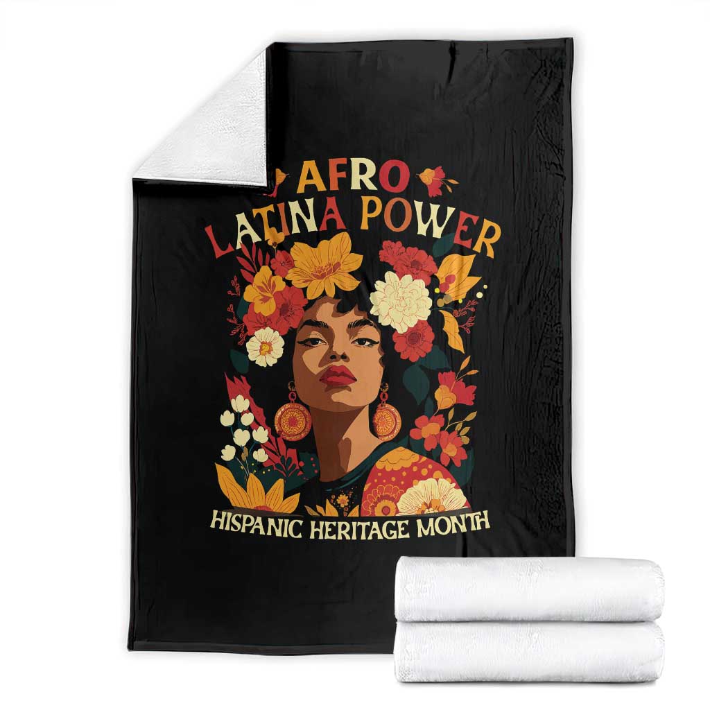 Afro Latina Power Throw Blanket Hispanic Heritage Month Flowers TS11 Black Print Your Wear