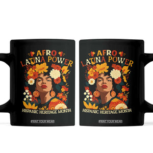 Afro Latina Power Coffee Mug Hispanic Heritage Month Flowers TS11 Black Print Your Wear