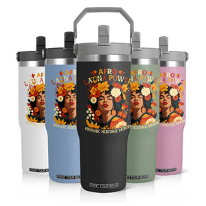 Afro Latina Power Flip Straw Tumbler Hispanic Heritage Month Flowers TS11 Print Your Wear