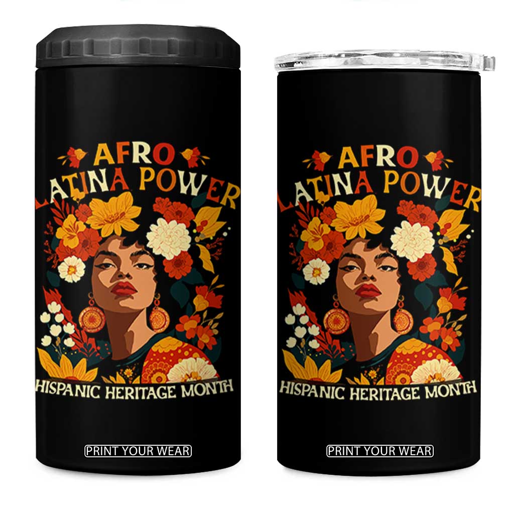 Afro Latina Power 4 in 1 Can Cooler Tumbler Hispanic Heritage Month Flowers TS11 One Size: 16 oz Black Print Your Wear