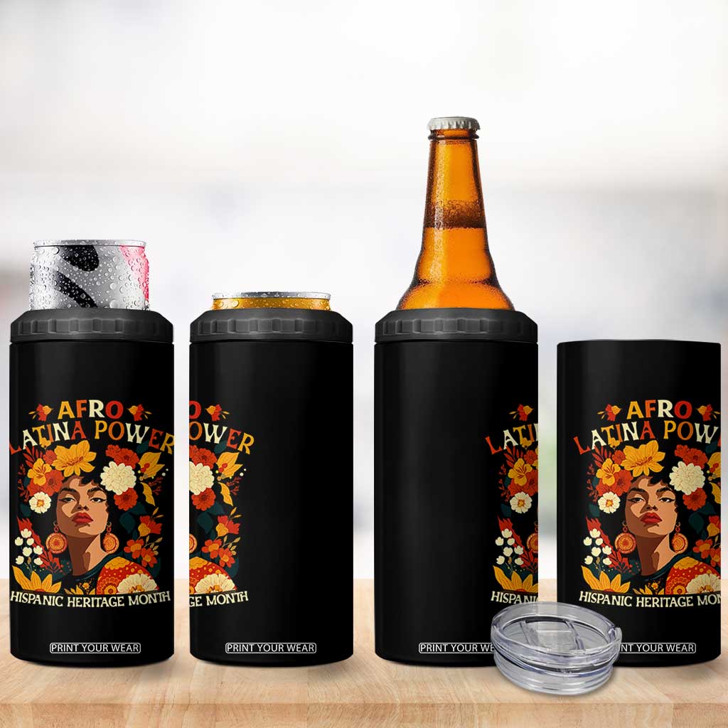 Afro Latina Power 4 in 1 Can Cooler Tumbler Hispanic Heritage Month Flowers TS11 Print Your Wear