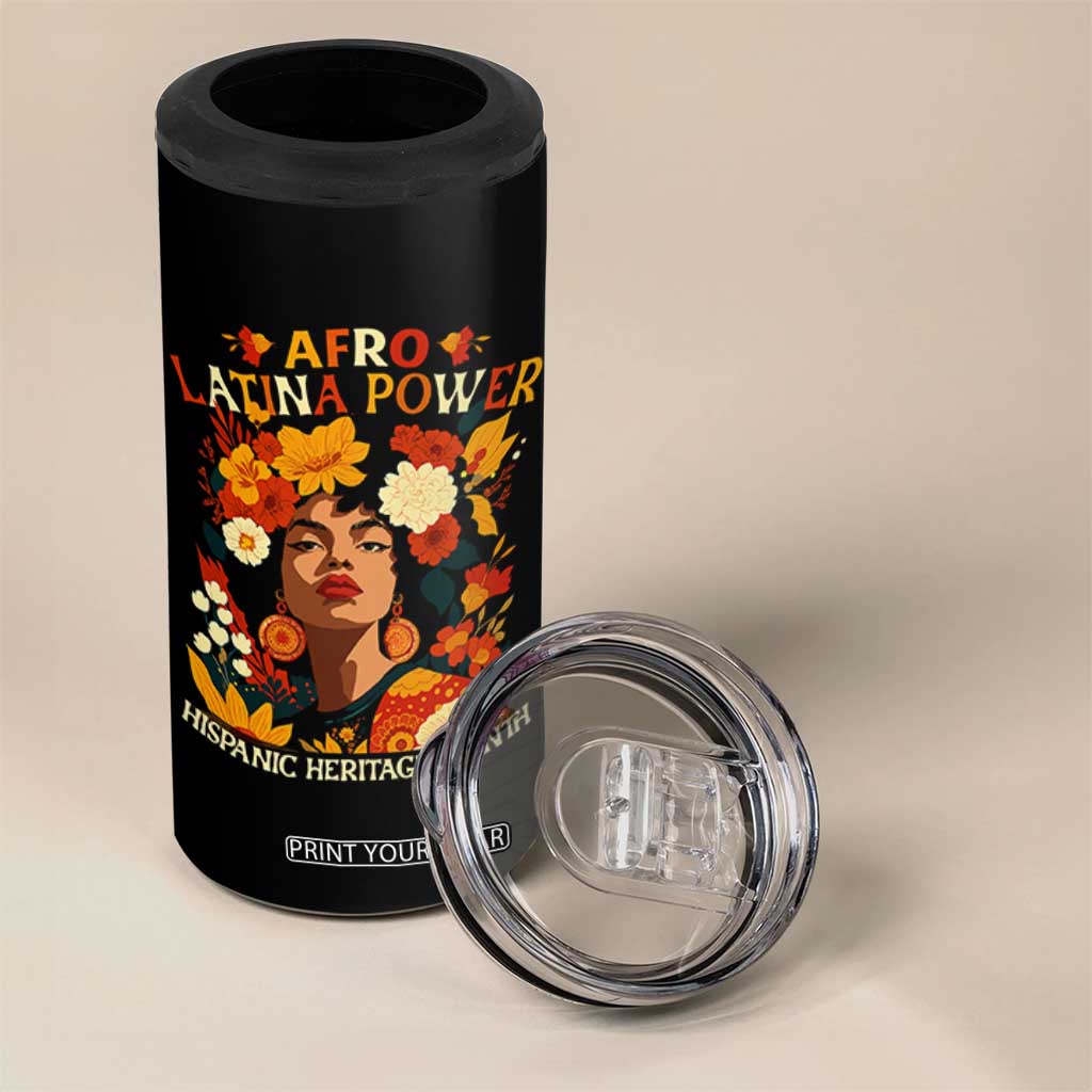 Afro Latina Power 4 in 1 Can Cooler Tumbler Hispanic Heritage Month Flowers TS11 Print Your Wear