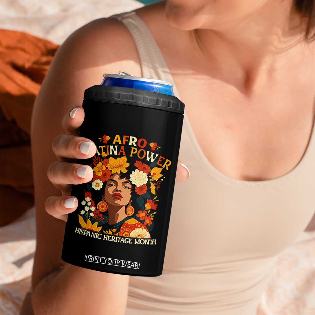 Afro Latina Power 4 in 1 Can Cooler Tumbler Hispanic Heritage Month Flowers TS11 Print Your Wear