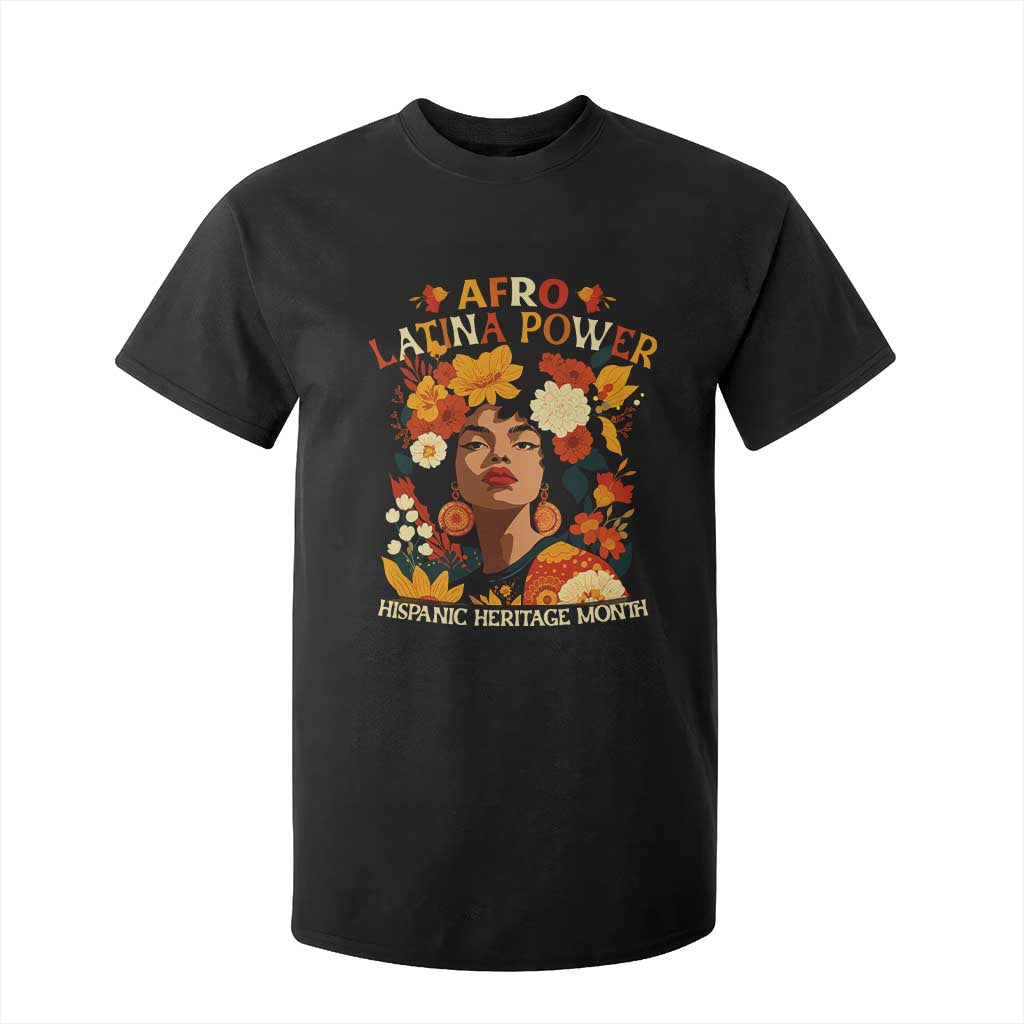 Afro Latina Power T Shirt For Kid Hispanic Heritage Month Flowers - Print Your Wear