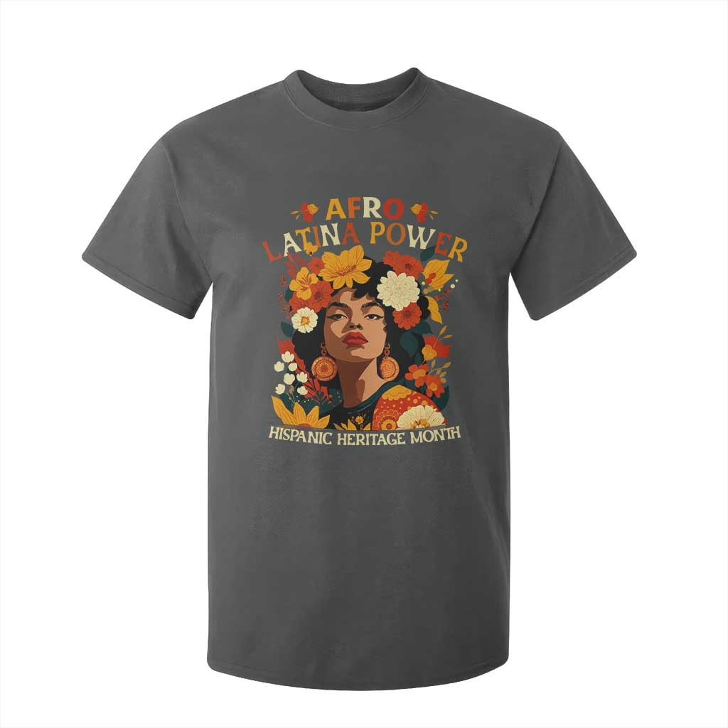 Afro Latina Power T Shirt For Kid Hispanic Heritage Month Flowers TS11 Dark Heather Print Your Wear