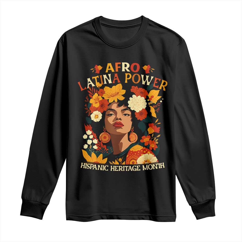 Afro Latina Power Long Sleeve Shirt Hispanic Heritage Month Flowers - Print Your Wear
