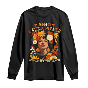 Afro Latina Power Long Sleeve Shirt Hispanic Heritage Month Flowers TS11 Black Print Your Wear