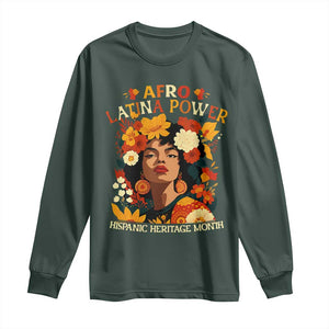 Afro Latina Power Long Sleeve Shirt Hispanic Heritage Month Flowers TS11 Dark Forest Green Print Your Wear