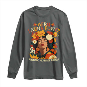 Afro Latina Power Long Sleeve Shirt Hispanic Heritage Month Flowers TS11 Dark Heather Print Your Wear