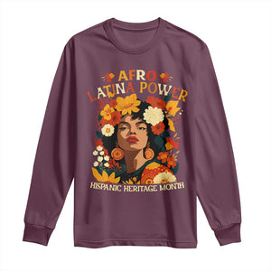 Afro Latina Power Long Sleeve Shirt Hispanic Heritage Month Flowers TS11 Maroon Print Your Wear