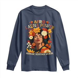 Afro Latina Power Long Sleeve Shirt Hispanic Heritage Month Flowers TS11 Navy Print Your Wear