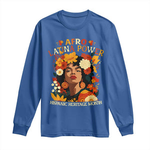 Afro Latina Power Long Sleeve Shirt Hispanic Heritage Month Flowers TS11 Royal Blue Print Your Wear