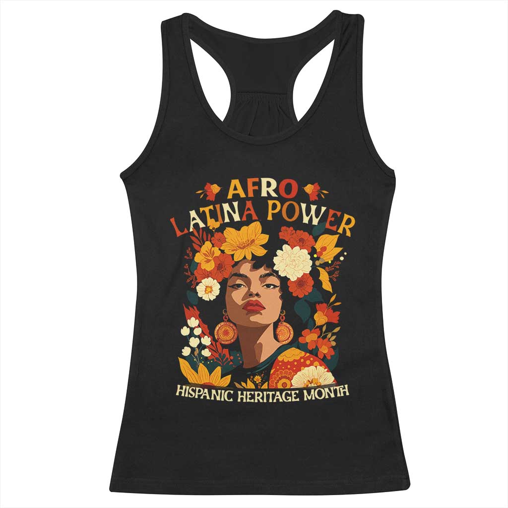 Afro Latina Power Racerback Tank Top Hispanic Heritage Month Flowers - Print Your Wear