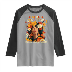 Afro Latina Power Raglan Shirt Hispanic Heritage Month Flowers TS11 Sport Gray Black Print Your Wear