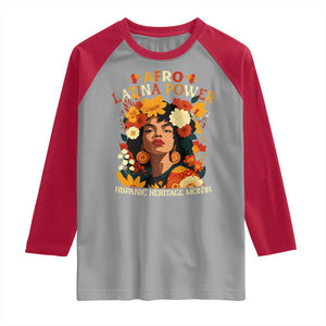 Afro Latina Power Raglan Shirt Hispanic Heritage Month Flowers TS11 Sport Gray Red Print Your Wear