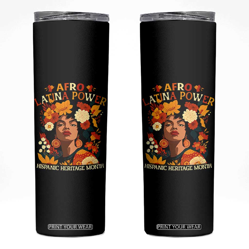 Afro Latina Power Skinny Tumbler Hispanic Heritage Month Flowers TS11 Black Print Your Wear