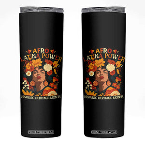 Afro Latina Power Skinny Tumbler Hispanic Heritage Month Flowers TS11 Black Print Your Wear
