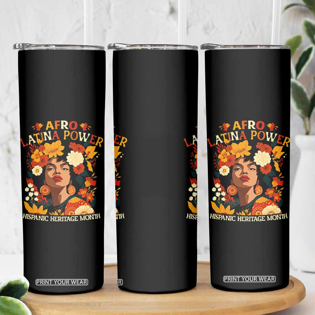 Afro Latina Power Skinny Tumbler Hispanic Heritage Month Flowers TS11 Print Your Wear