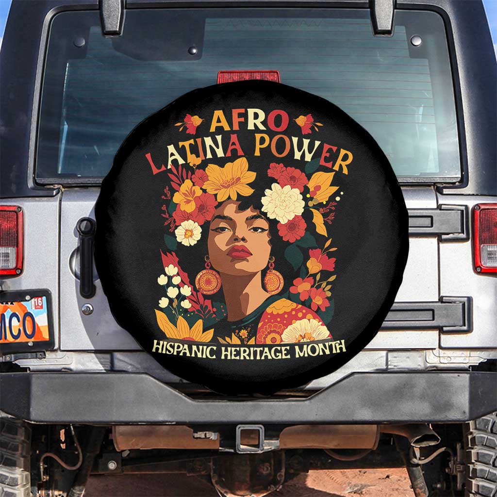 Afro Latina Power Spare Tire Cover Hispanic Heritage Month Flowers TS11 No hole Black Print Your Wear