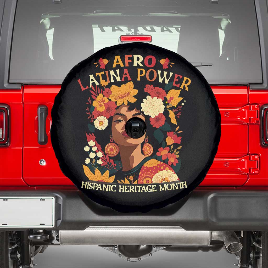 Afro Latina Power Spare Tire Cover Hispanic Heritage Month Flowers TS11 Black Print Your Wear
