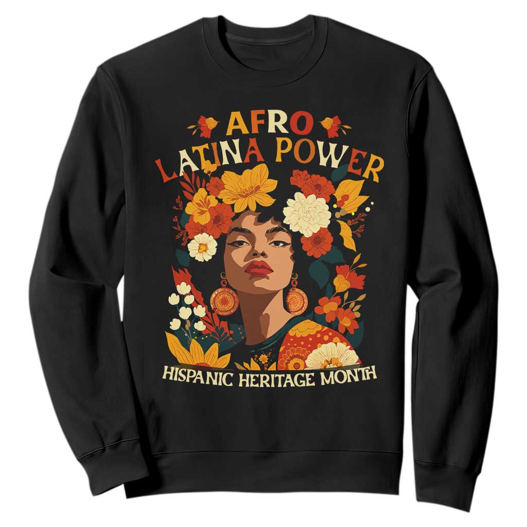 Afro Latina Power Sweatshirt Hispanic Heritage Month Flowers - Print Your Wear