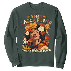 Afro Latina Power Sweatshirt Hispanic Heritage Month Flowers TS11 Dark Forest Green Print Your Wear