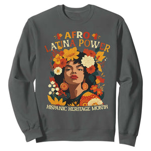 Afro Latina Power Sweatshirt Hispanic Heritage Month Flowers TS11 Dark Heather Print Your Wear
