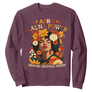 Afro Latina Power Sweatshirt Hispanic Heritage Month Flowers TS11 Maroon Print Your Wear