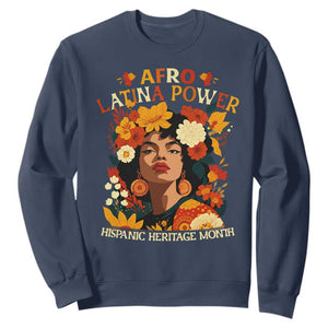 Afro Latina Power Sweatshirt Hispanic Heritage Month Flowers TS11 Navy Print Your Wear