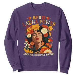 Afro Latina Power Sweatshirt Hispanic Heritage Month Flowers TS11 Purple Print Your Wear