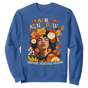 Afro Latina Power Sweatshirt Hispanic Heritage Month Flowers TS11 Royal Blue Print Your Wear